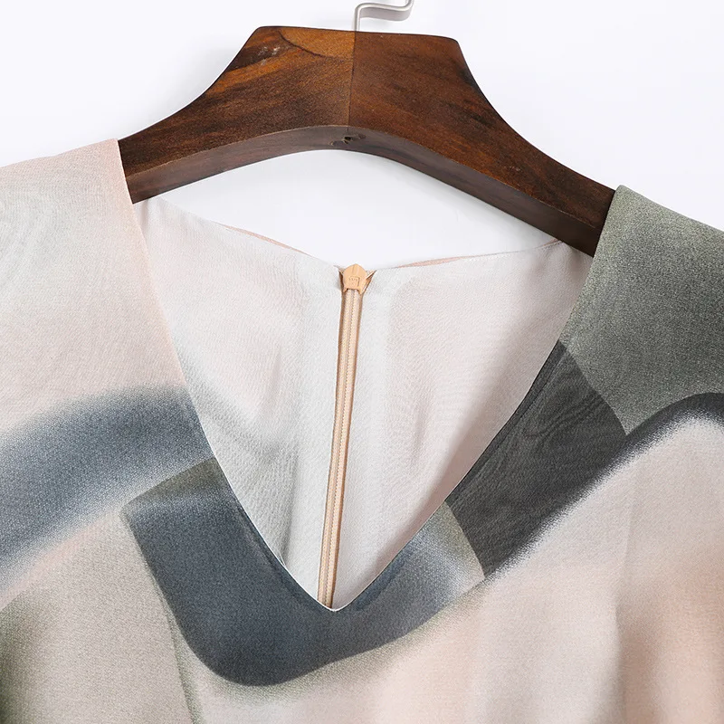 Женское облегающее платье до середины икры с принтом V_neck коротким Расклешенным
