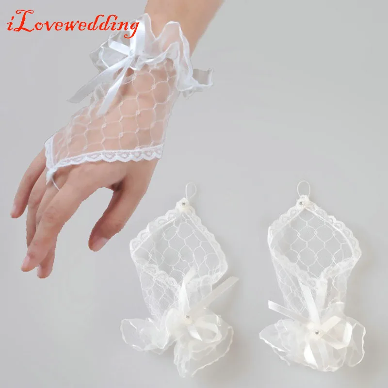 Бесплатная Доставка свадебные кружевные перчатки Красного/черного/белого цвета