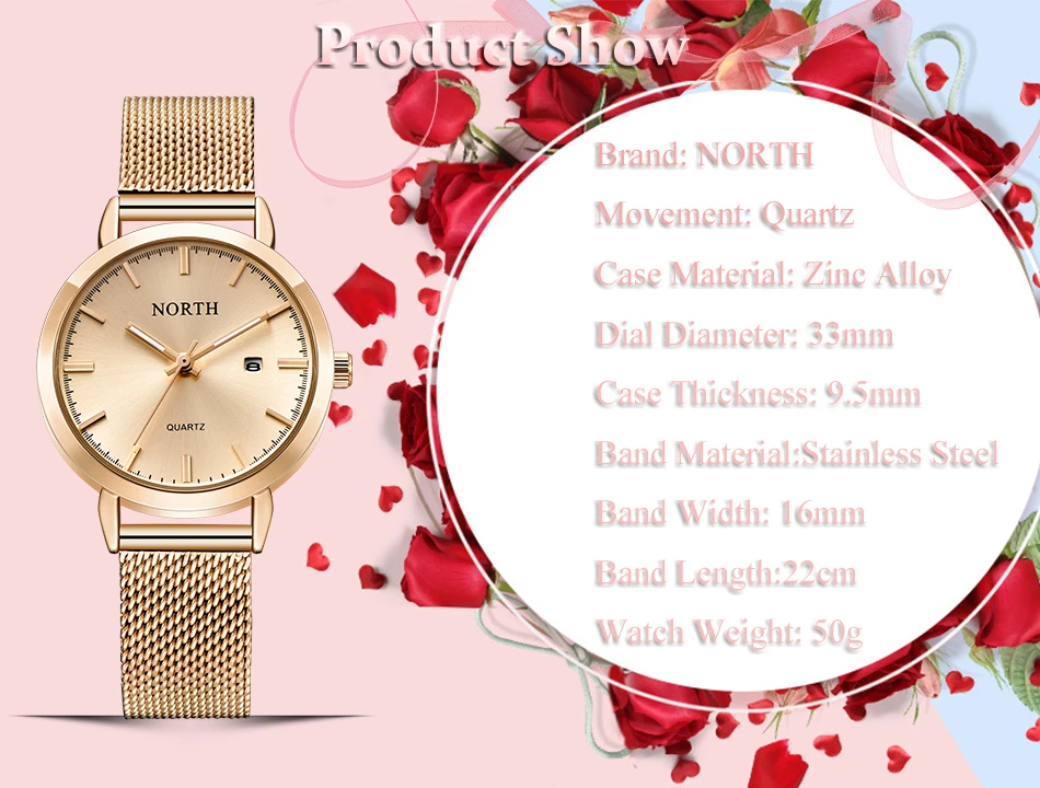 Reloj Mujer NORTH женские часы люксовый бренд золотые кварцевые женские часы Женская мода платье браслет водонепроницаемые часы для жены