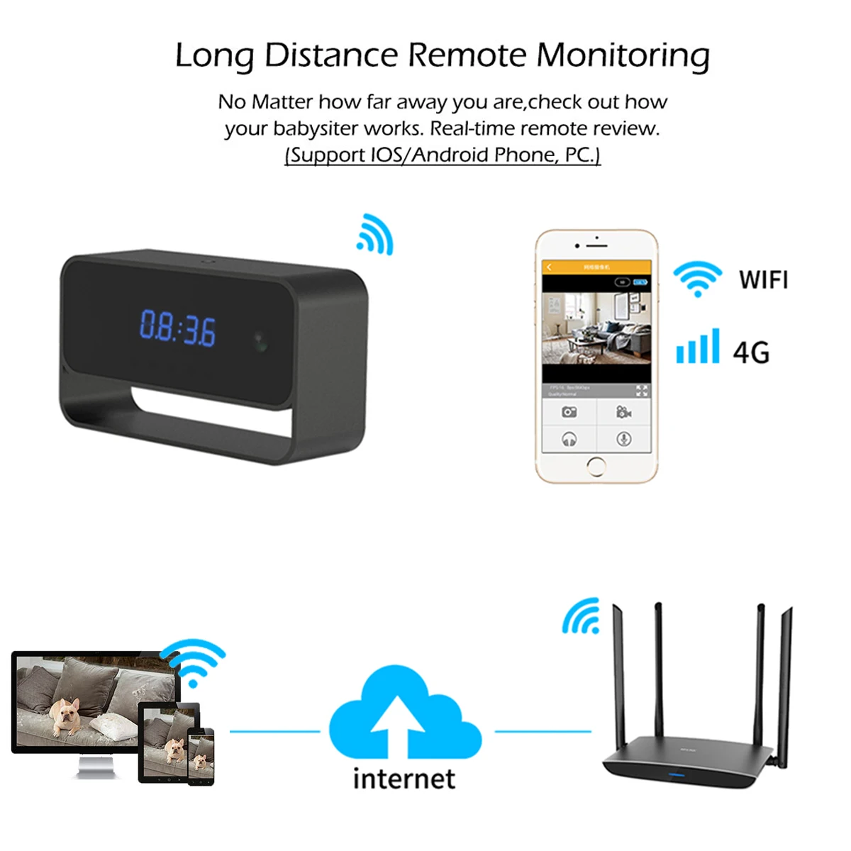 Широкий формат Wi Fi цифровые настольные часы Камера 1080 P HD IP видеокамеры P2P DVR