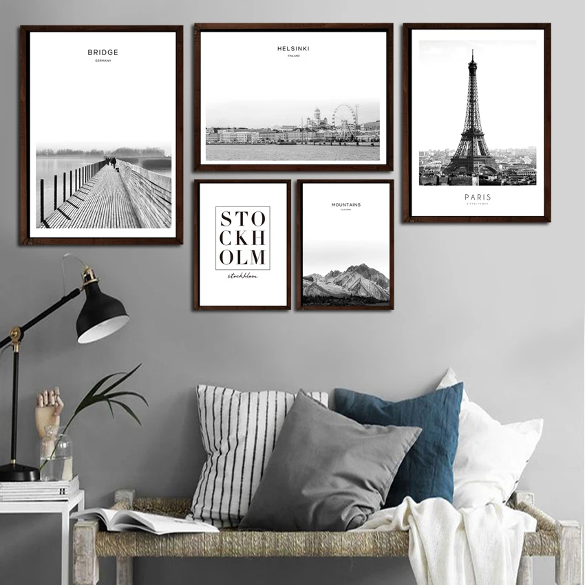 

SVITY Wall Poster For Living Room Home Decor Modern Canvas Painting Highway Iron Tower White Black Picture Rectangle Art FA700