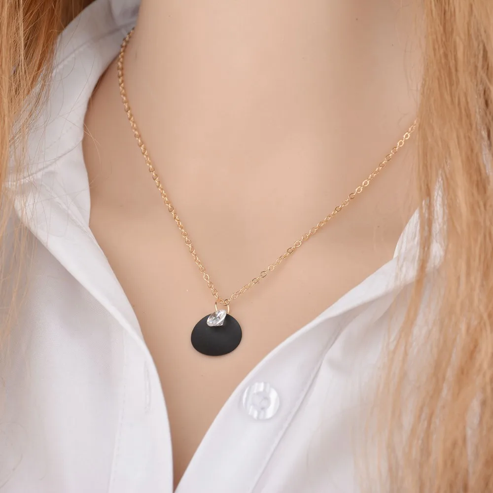 UAM корейский стиль звенья цепи круглый черный золотой цвет кулон ожерелья для