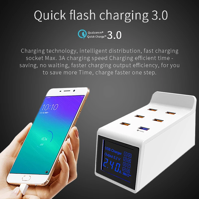 40 Вт Быстрая зарядка 3 0 Смарт USB зарядное устройство адаптер светодиодный дисплей