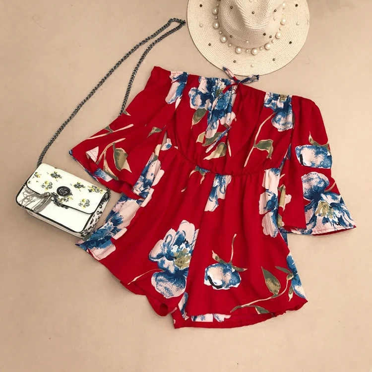 Женский Короткий комбинезон boho с бантом и открытыми плечами летние повседневные