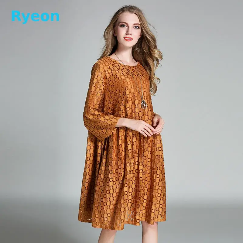 2017 Весна Материнства Кружевные Платья Длиной До Колен О-Образным Вырезом Три