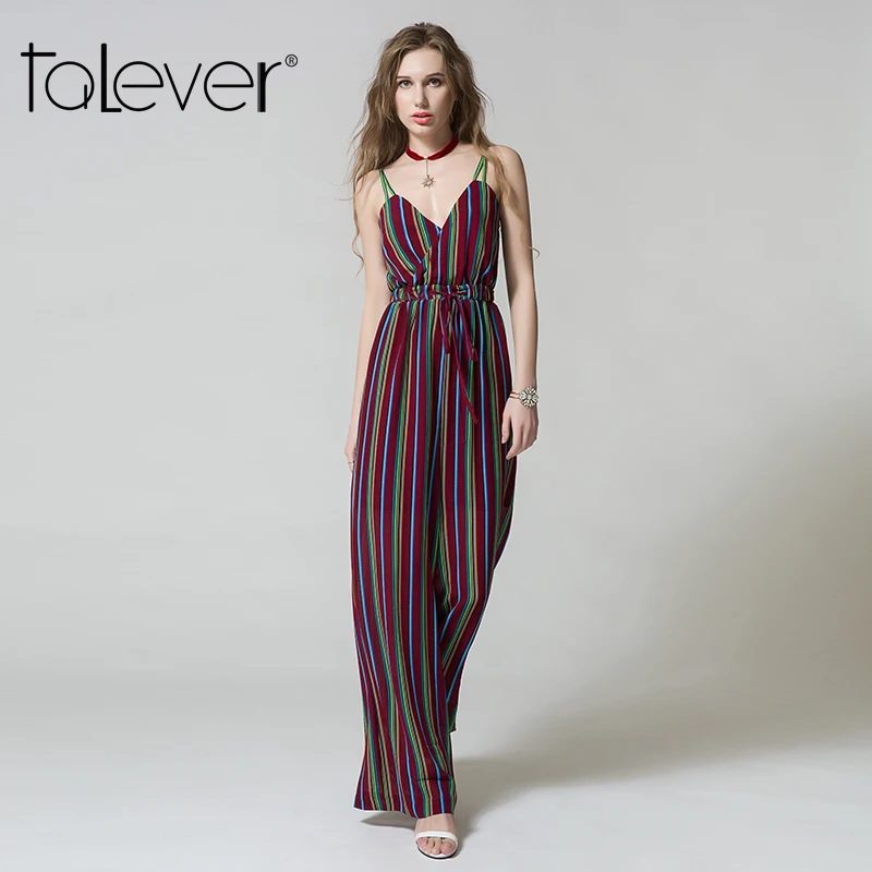 Talever Лето 2017 г. Комбинезон пляжный новые модные женские туфли в полоску глубокий