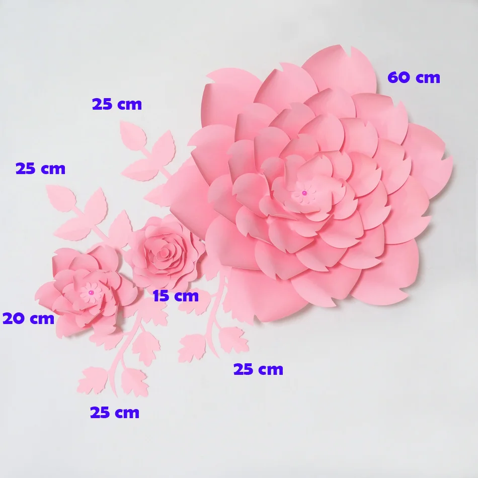 DIY Giant Paper Flowers Artificial Rose Fleurs Artificielles Backdrop 3pcs+ 4 Leave Wedding Party Decor Nursery Baby Pink | Дом и сад