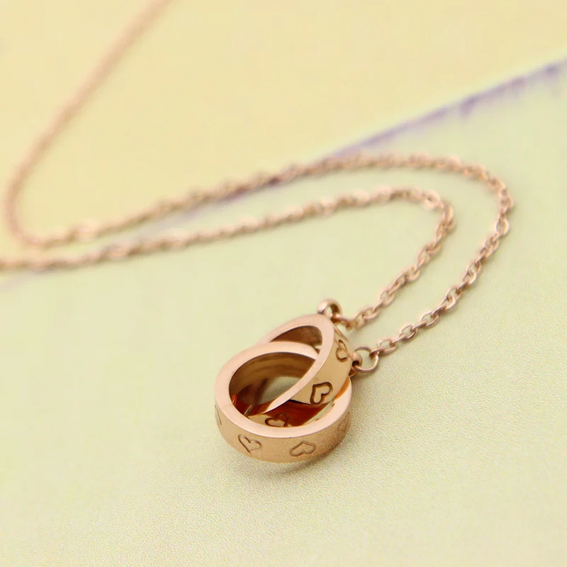 

Double circle love titanium steel jewelry necklace new simple fashion clavicle chain necklace for women men love for gift