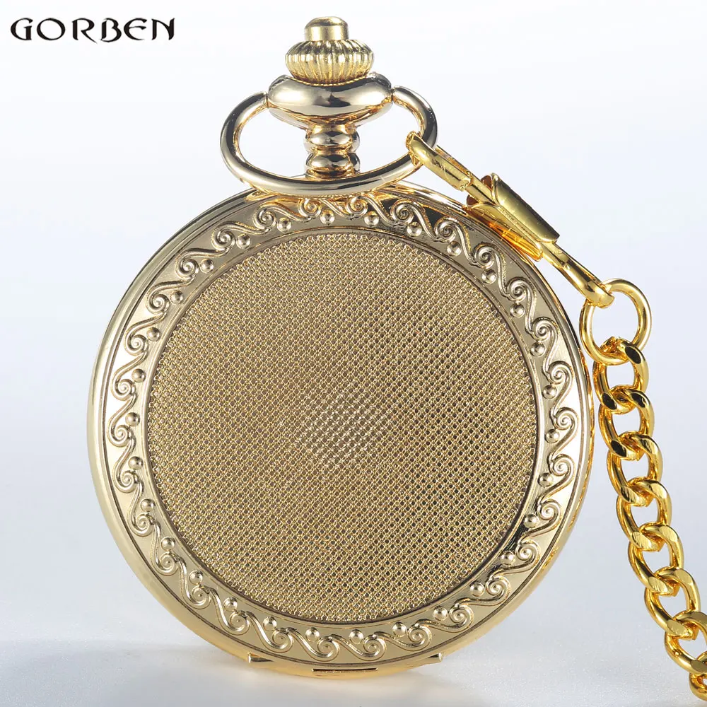 GORBEN, Ретро стиль, золотой чехол, полые карманные часы для мужчин, римские цифры, кварцевые часы для женщин, подвеска на талии, цепочка, Круглый, Relogio, подарочная коробка