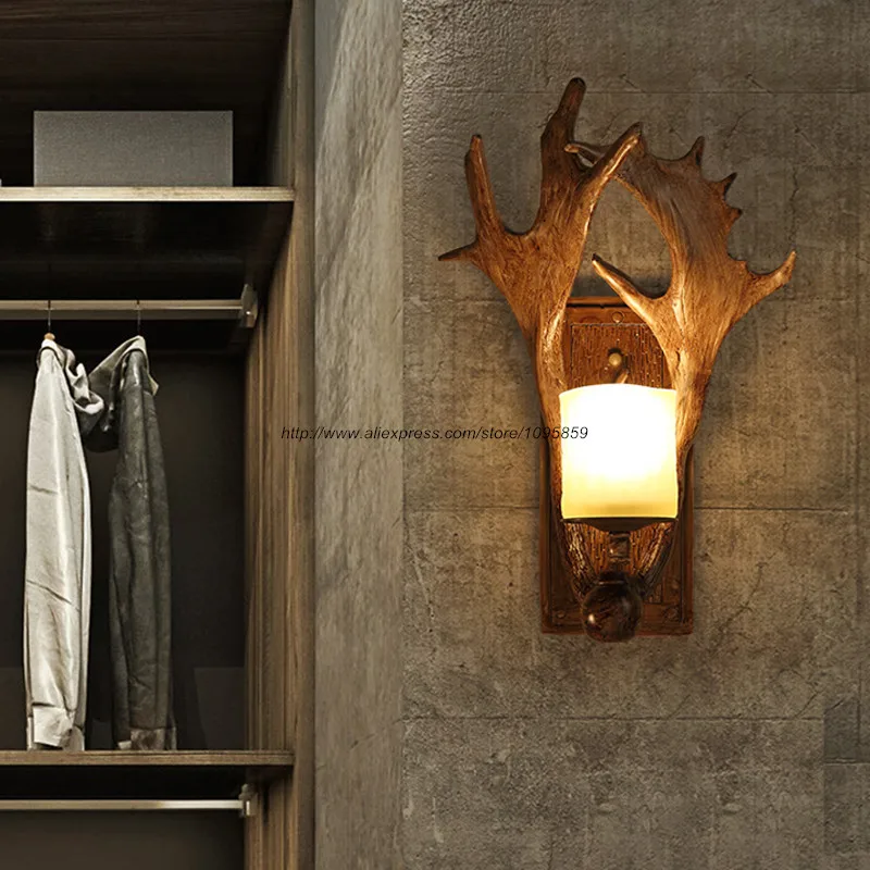 Винтаж рога бра Спальня коридор Ретро Стекло настенные светильники lmpara де