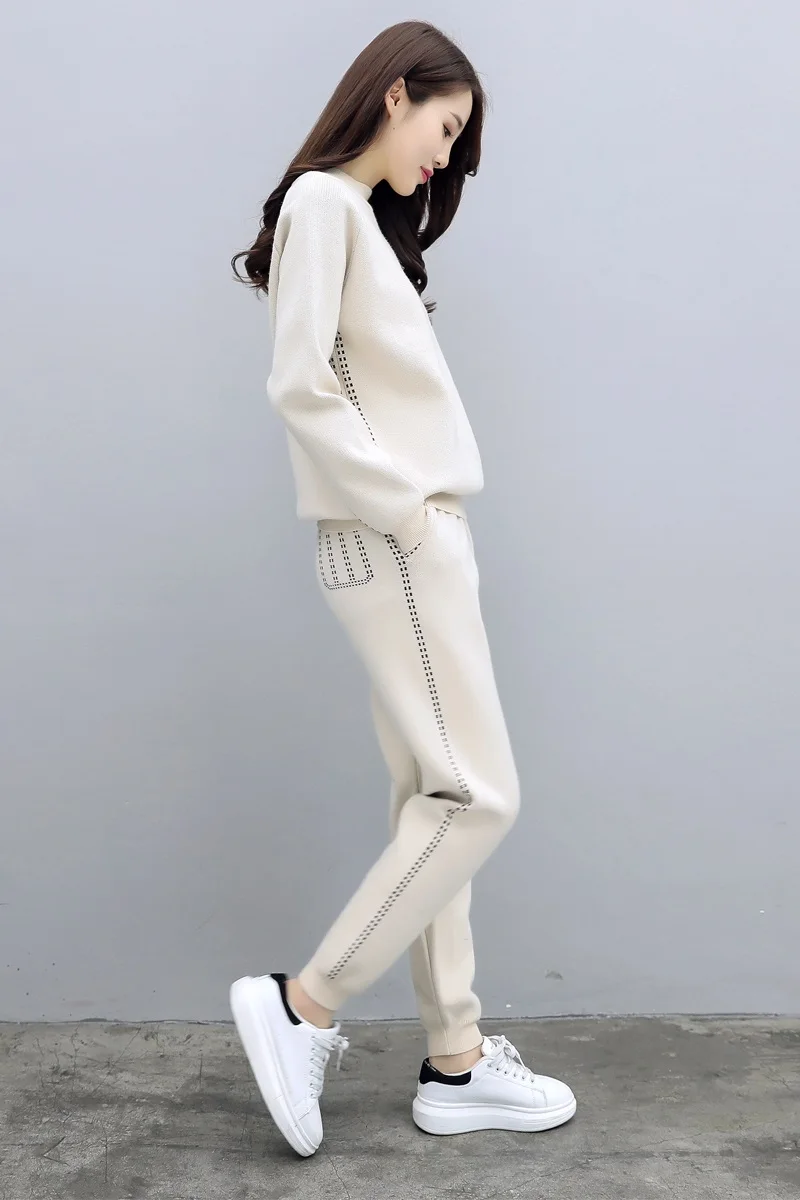 Tracksuits 2019 Full O-neck Elastic Waist New Two-piece Suit Fashion Casual Knit Female 2 Piece Outfits For Women Sweat Suits