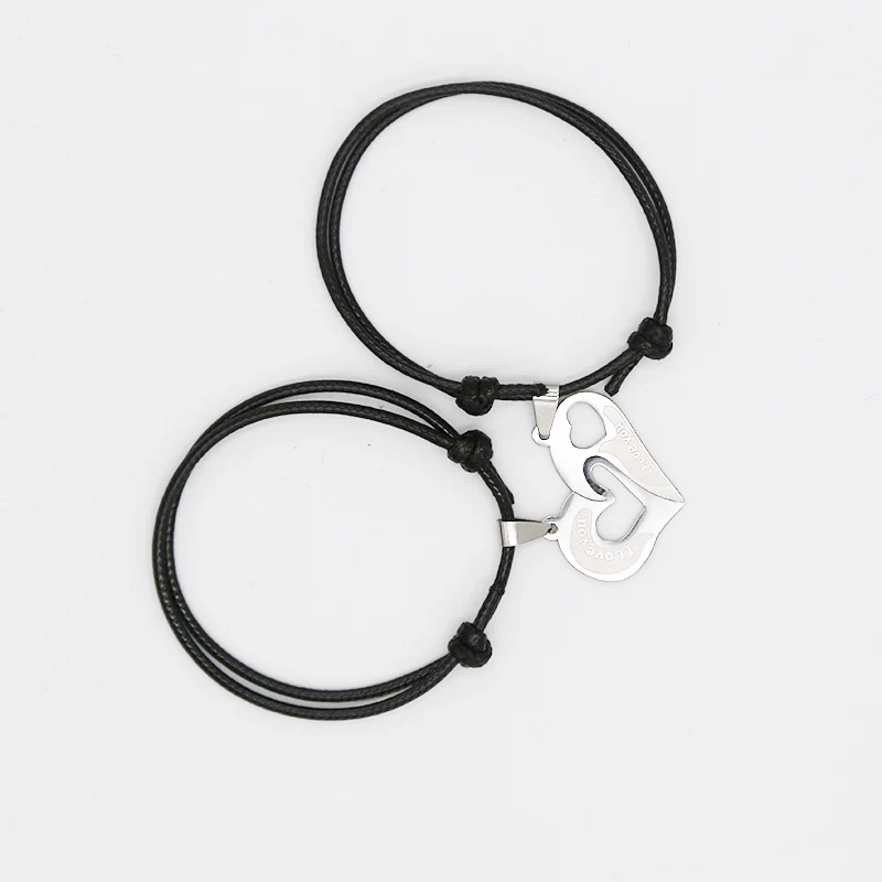 New Couple Bracelets for Lovers Colorful Stainless Steel Two Halves Heart Charm Paired Bracelet Fashion Jewelry Gifts