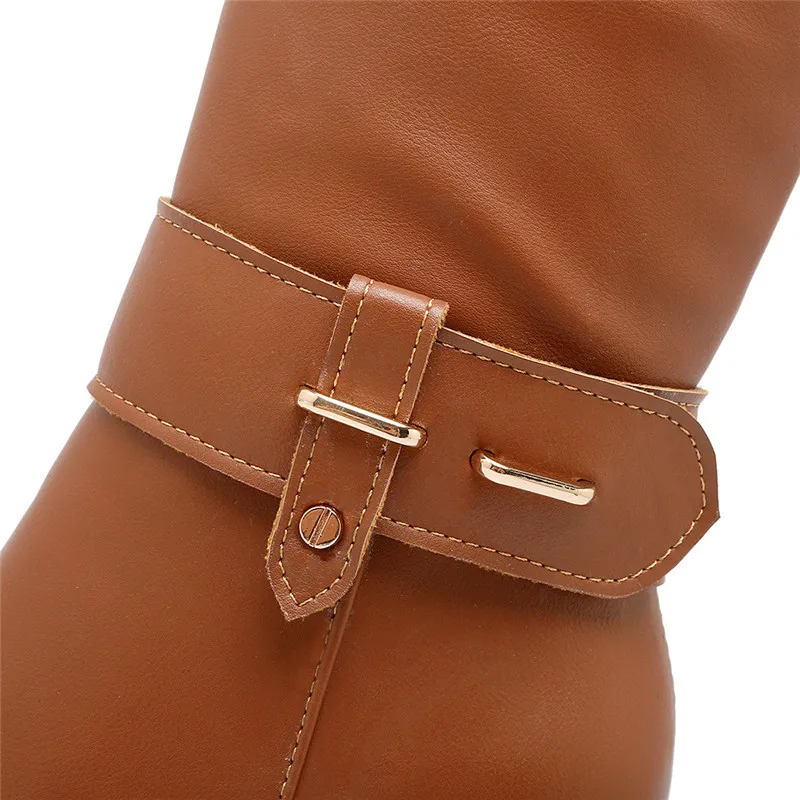 

MORAZORA 2020 hot sale knee high boots women Metal decoration round toe warm winter boots woman high heels shoes black