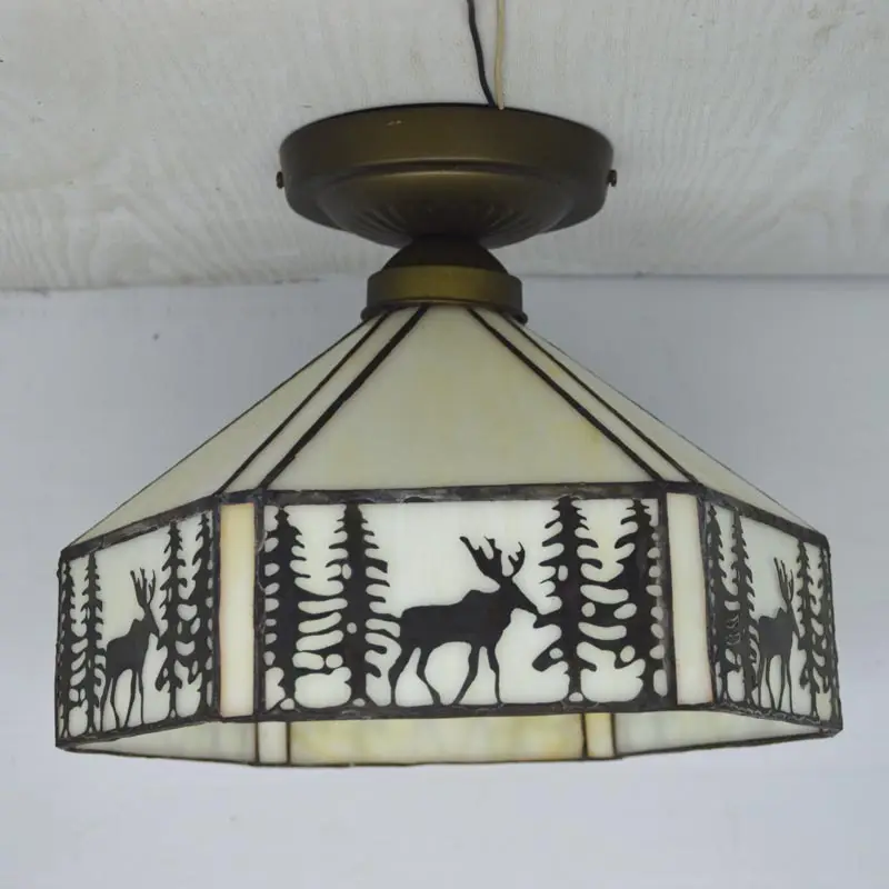 Узор лося Tiffany потолочный светильник абажур из витражного стекла кухонное