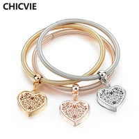 chicvie 3 pcsset custom gold hollow heart charm bracelets bangle for women crystal jewelry making bracelet femme sbr170036