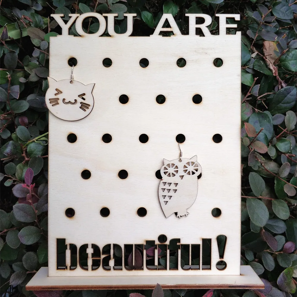 

You Are Beautiful Wooden Jewelry Storage Organizers Modern Earring Necklace Holder Unique Jewellery Display Wood Jewellery Stand
