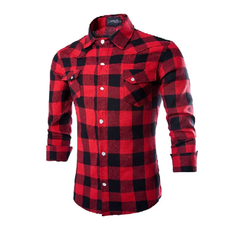 New Plaid Blouse Shirts Men Casual Long Sleeve Blusas Slim Fit Asia Size Black Red Nice Fashion Top Tide Camisas | Мужская одежда