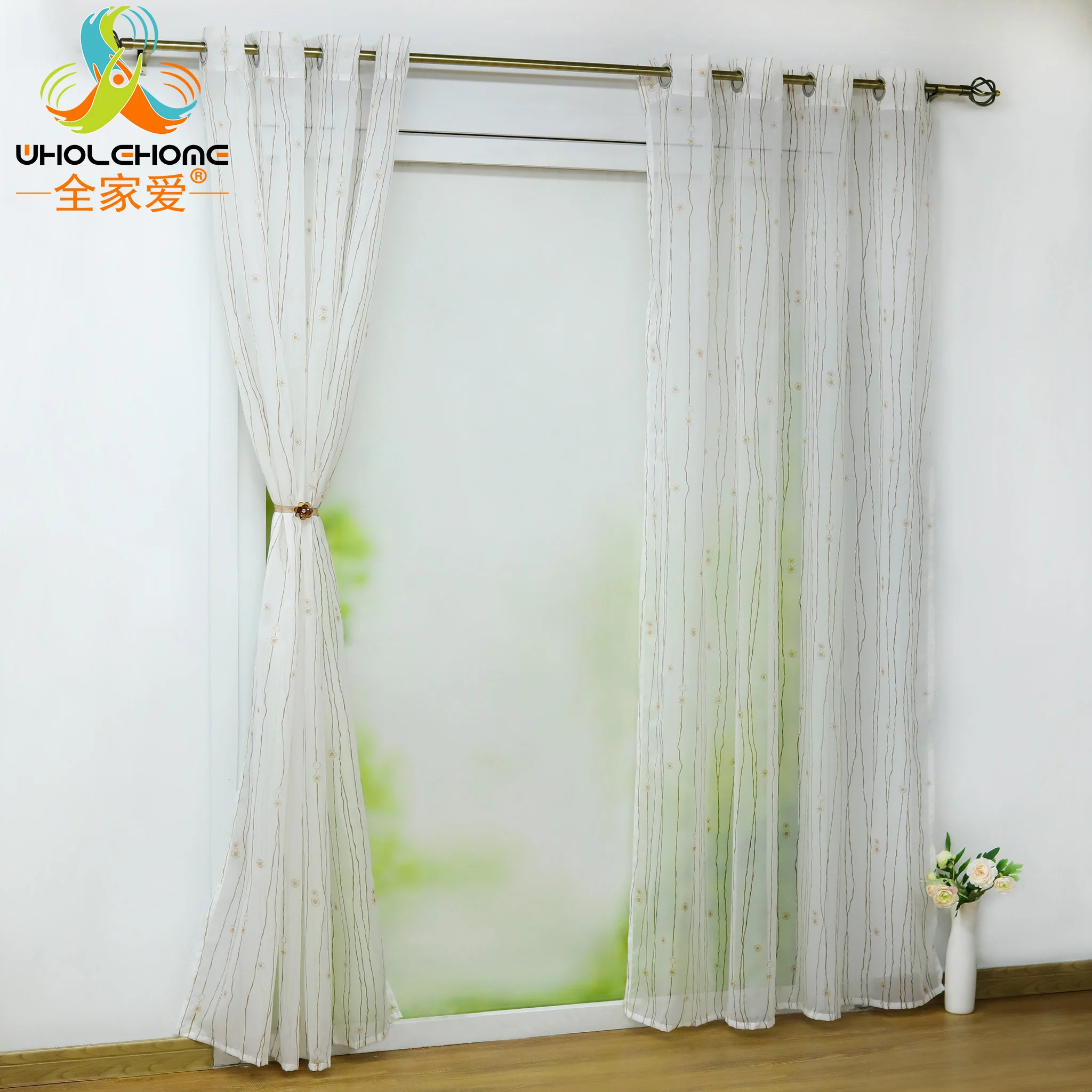 

Modern Style Voile Curtain Window Treatment Decoration Striped Fashion Design For Living Room Tulle Screening Panel High Quality