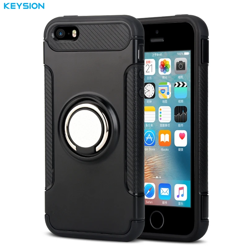 KEYSION Case for iPhone 5 5S SE Car Holder Stand Magnetic Suction Bracket Finger Ring TPU + PC Cover i5se |