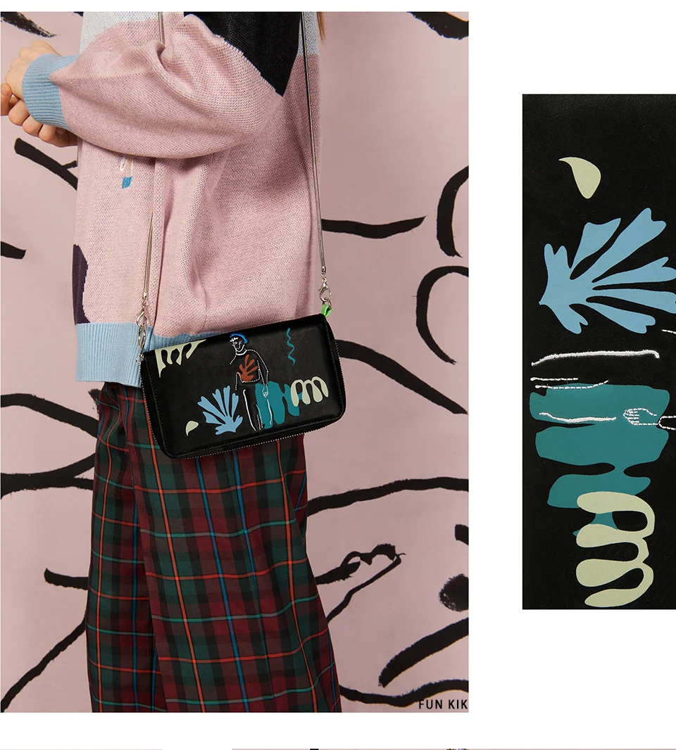 YIZISToRE Новые Креативные женские длинные кошельки из искусственной кожи через плечо модные сумки в линейках серии(FUN KIK store