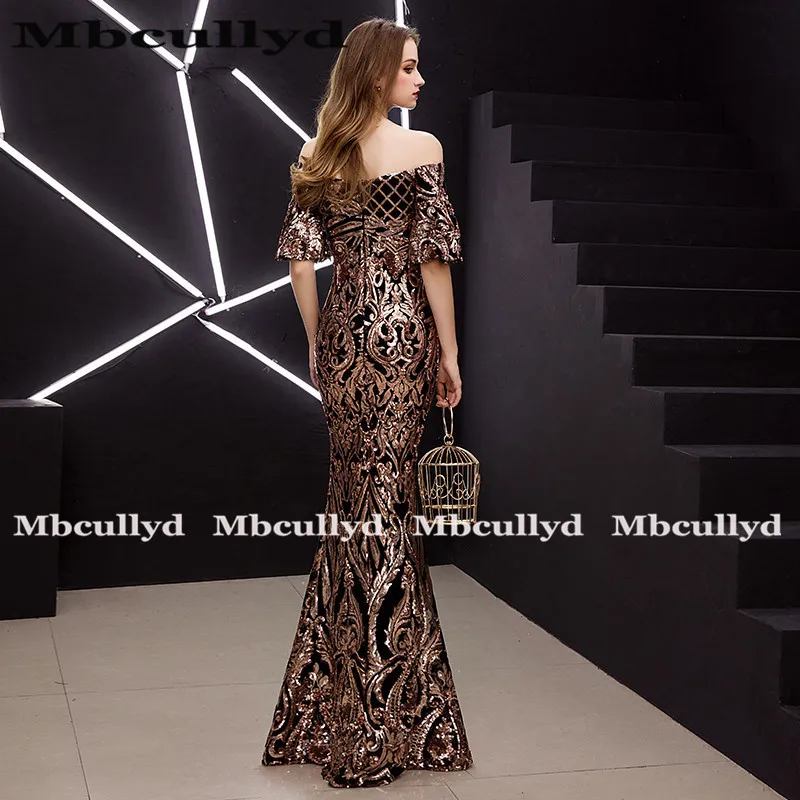 Mbcully Длинные Выпускные платья 2020 Сексуальная Русалка Стиль Золотые блестки