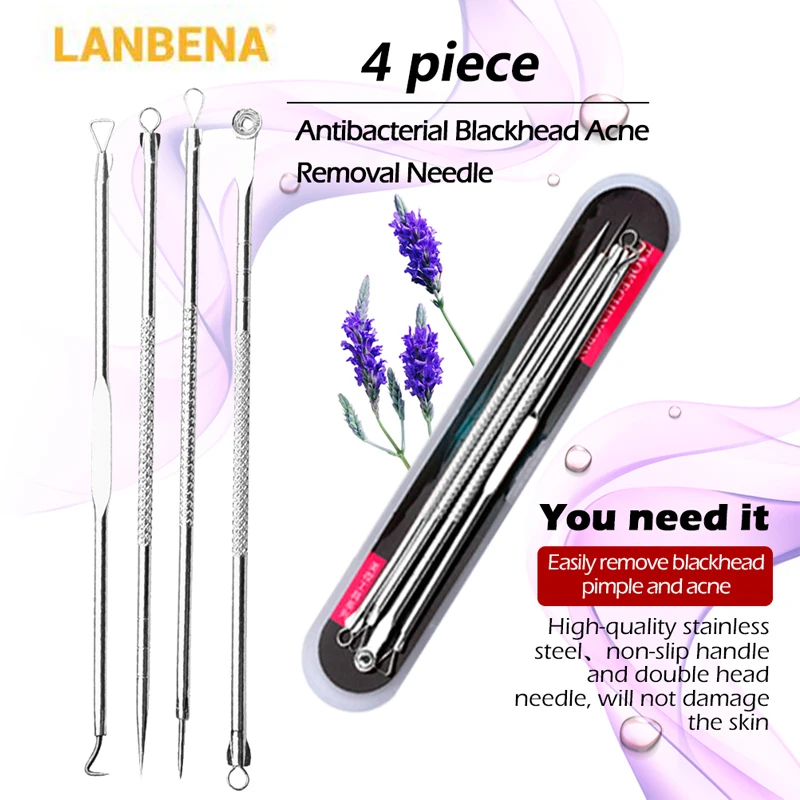 LANBENA 4 шт. Серебряная игла для удаления прыщей экстрактор обработки чистки угрей
