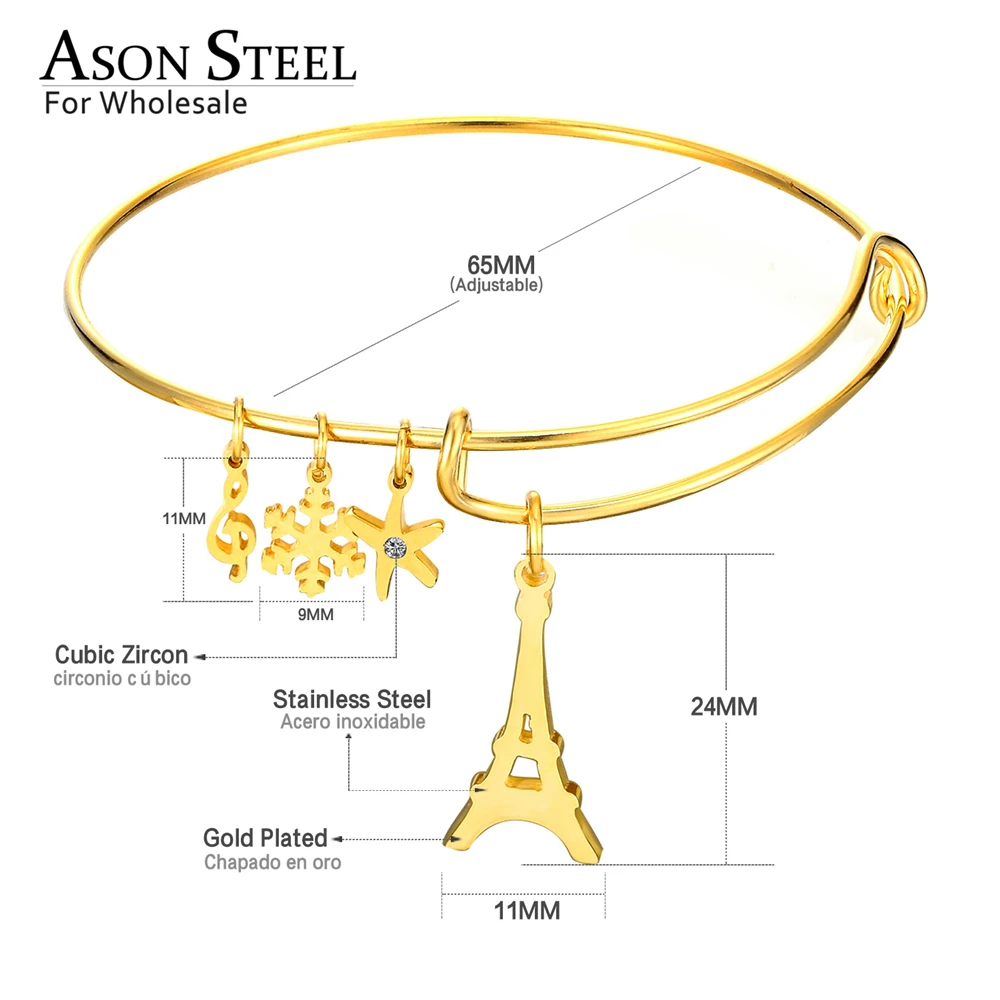 Женский браслет из нержавеющей стали ASONSTEEL золотистого цвета 316L с Эйфелевой