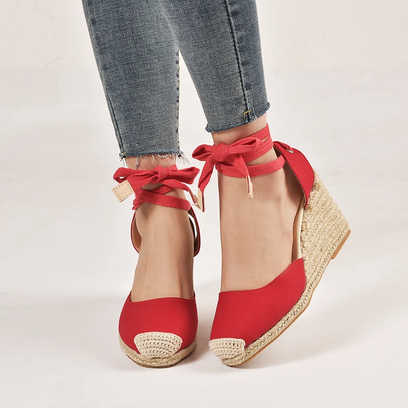 

Женские босоножки на танкетке, бежевые босоножки с ремешком на щиколотке, 2019, 34-43