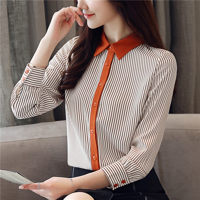 Fashion 2019 New Spring Autumn Women Blouse Shirt Long Sleeve Office Lady Blouses Elegant Casual Chiffon Striped Blusas Shirts |