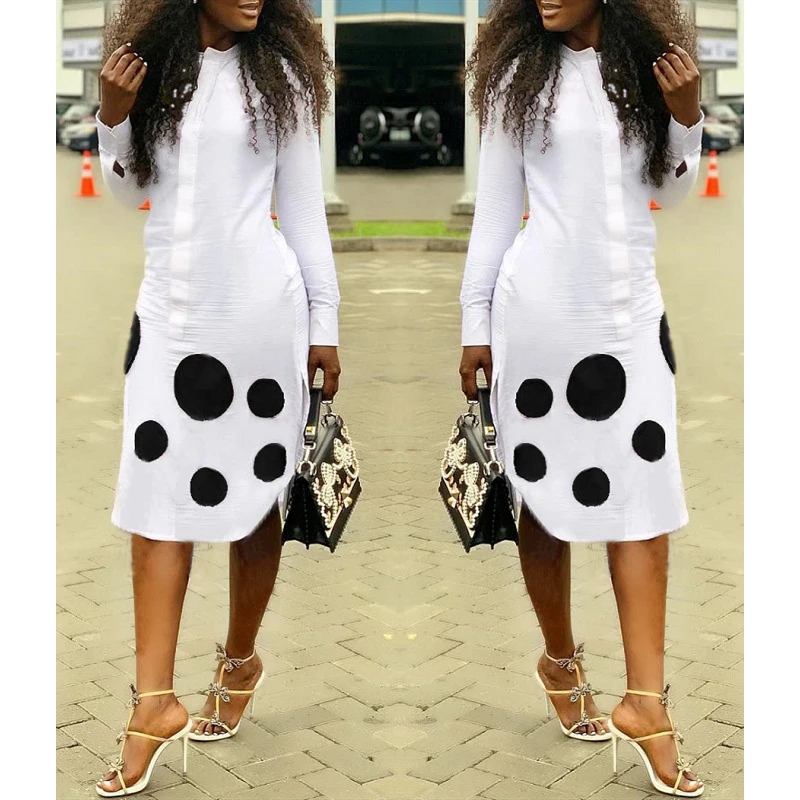 Женское Повседневное платье рубашка в горошек с длинным рукавом|Женские платья| |