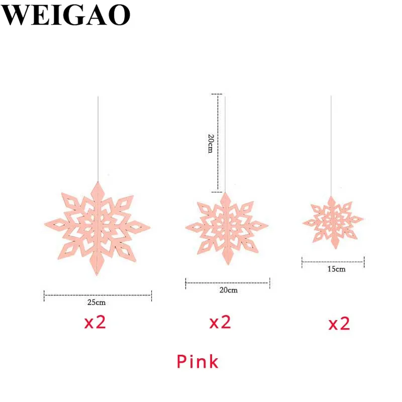 Pink WEIGAO, 6 шт., 3D полые бумажные снежинки, Рождественское украшение, подвесные украшения на Рождество, Год, вечерние, замороженные товары - Цвет: Pink
