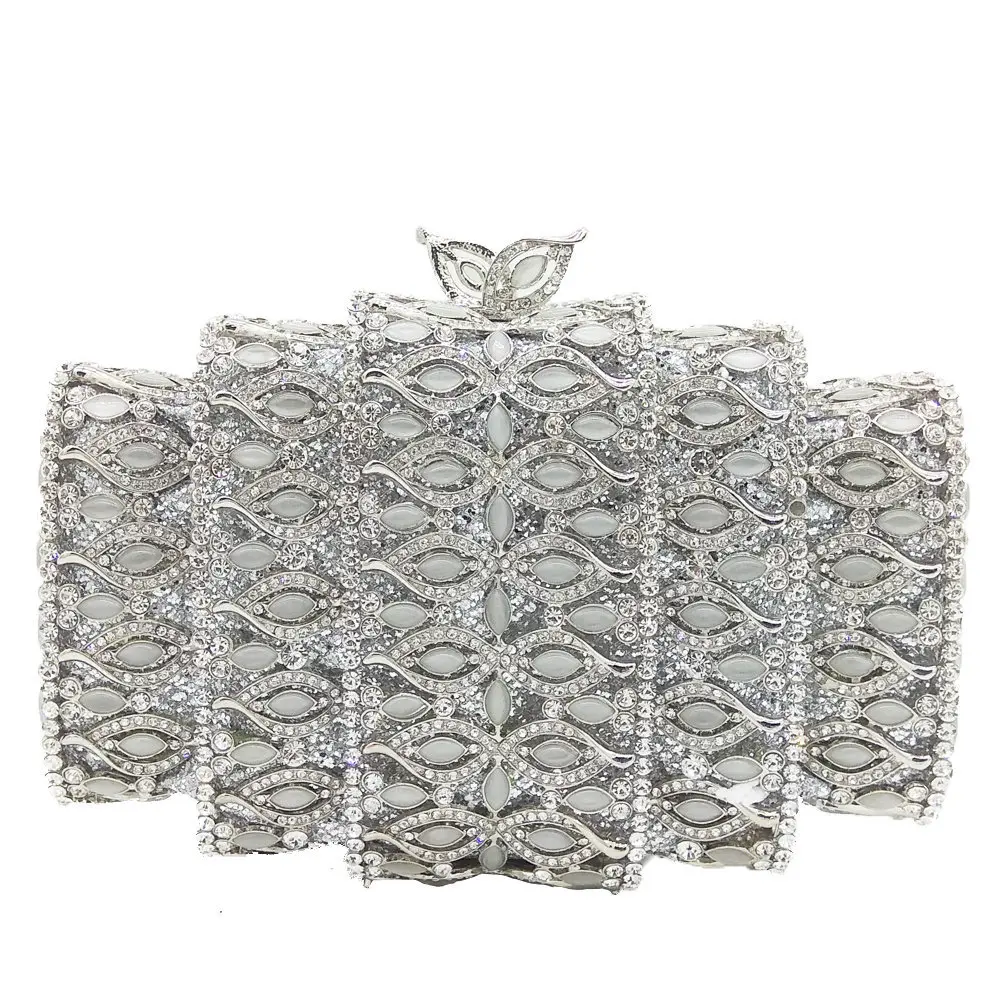 Женская серебристая вечерняя сумочка с кристаллами свадебная в стиле Катарина
