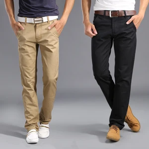 Брюки мужские хлопковые прямые однотонные, повседневные облегающие модные деловые штаны, цвет хаки, черный, бриджи 28-38
