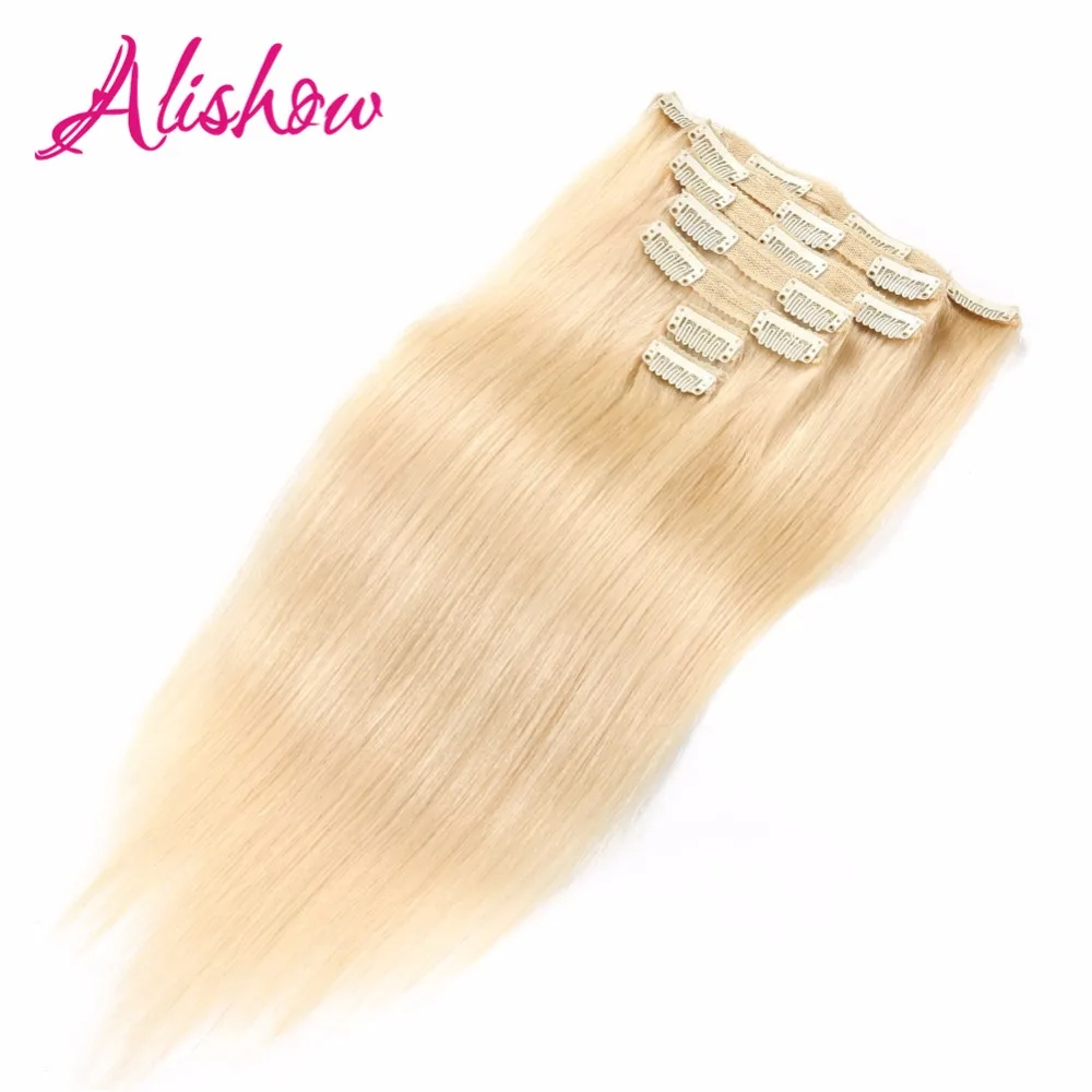 Alishow двойные вытянутые волосы на клипсах Remy, Пряди человеческих волос для наращивания, Прямые 7 шт./компл. 100g-120g природы волосы на заколках для наращивания, волосы для наращивания на всю голову