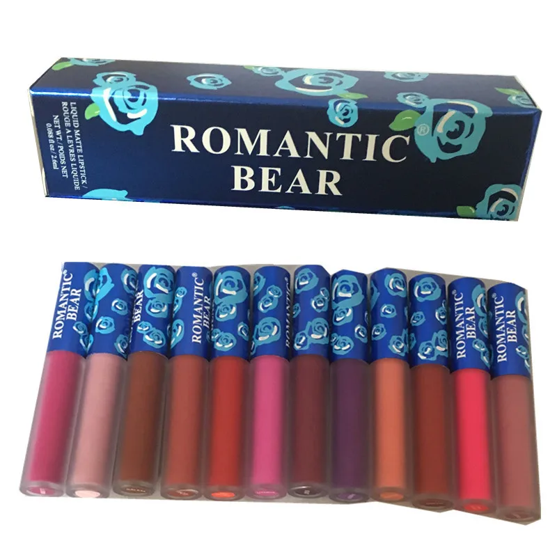 12 шт./лот Матовая жидкая губная помада с романтическим медведем косметика губные