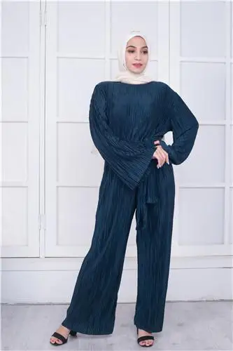 Мусульманские исламские женщины комбинезоны Мода роговым рукавом Пояс