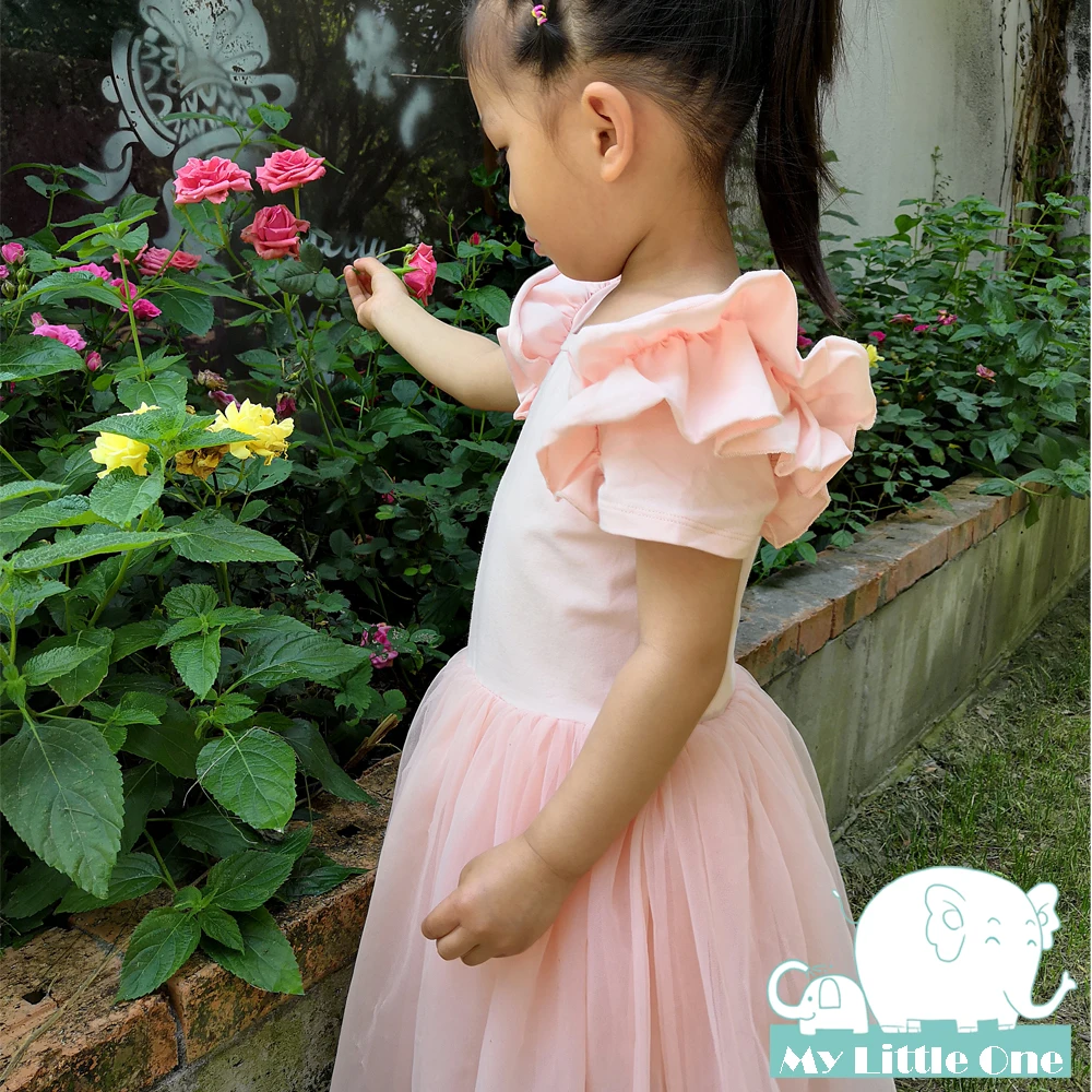 MyLittleOne трикотажное Хлопковое платье с коротким рукавом и дизайном сзади из тюля |
