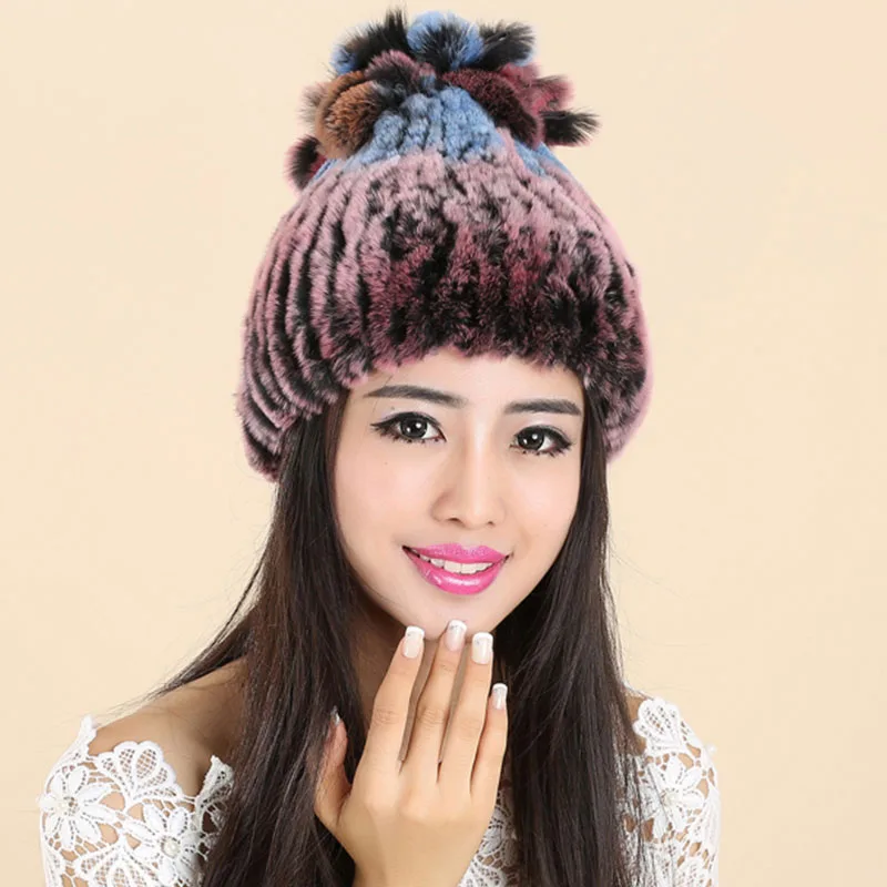 Женская Кепка шляпы для женщин вязаный натуральный мех ЗИМА Gorros Beanie Женская Русская Шапка Femme Toucas de Inverno feminina женские шапки