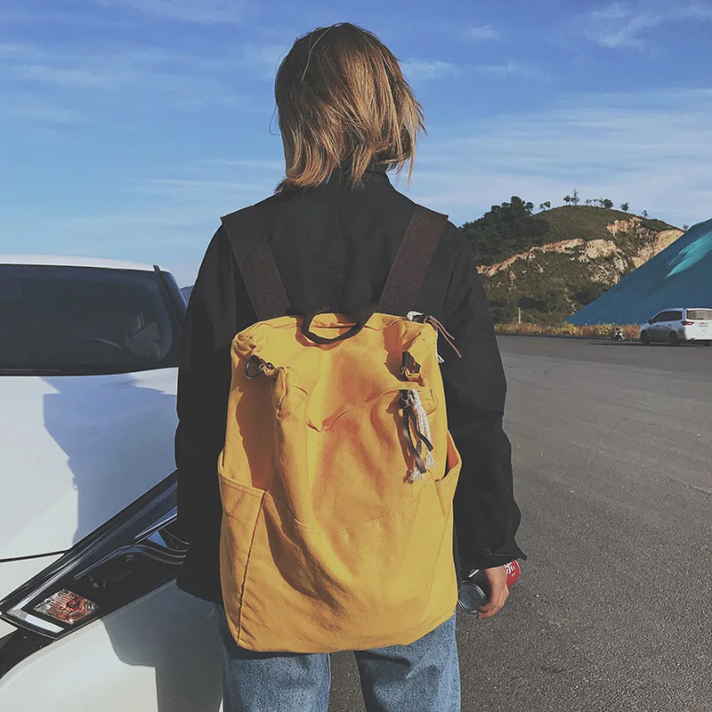 Однотонная многофункциональная сумка холщовый рюкзак женский школьная для