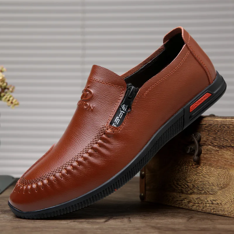 Туфли мужские из натуральной кожи дышащие для прогулок плоская подошва удобная