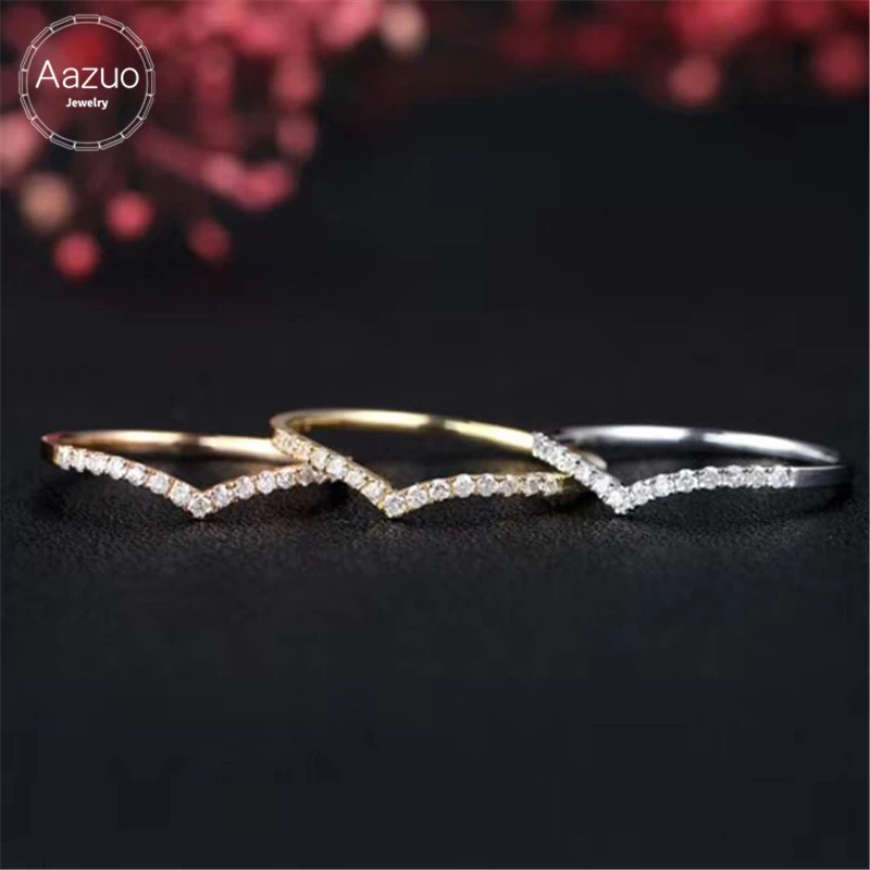 

Aazuo Classic18K White Gold Real Diamonds 0.15ct IJ SI Arrange V Line Ring for Woman Charm Jewelry Fashion Love Gift Au750