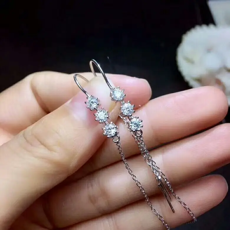 Верхнее качество Moissanite роскошные серьги-капли 925 стерлингового серебра модный длинный цепочки изысканное ювелирное изделие для женщин.
