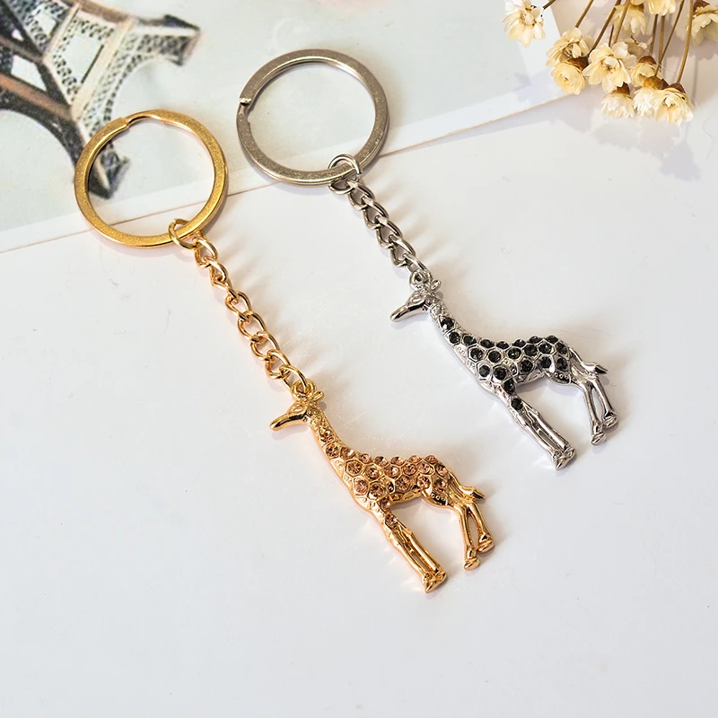 

2017 New Giraffe Deer Pretty gray peach Enamel Crystal HandBag Pendant Keyring Keychain For Car key holder