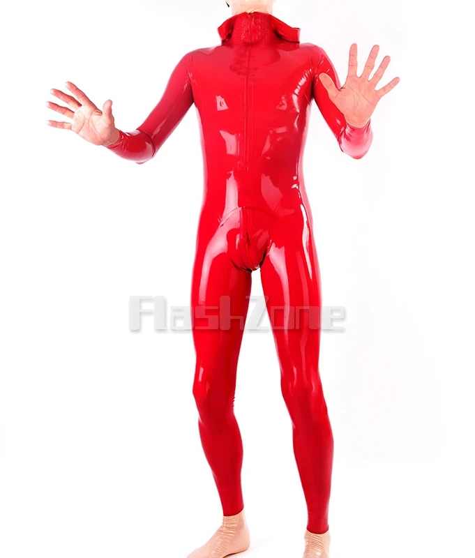 Бесплатная Доставка! Мужское красное латексное боди на молнии костюм кошки с