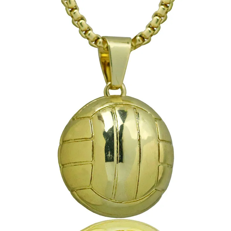 18k gold volleyball Европейские и американские баскетбольные бейсбольные ожерелья из нержавеющей стали с цепочкой панк рок мужские ювелирные изделия Хип поп подарок, NM003G - Окраска металла: 18k gold volleyball