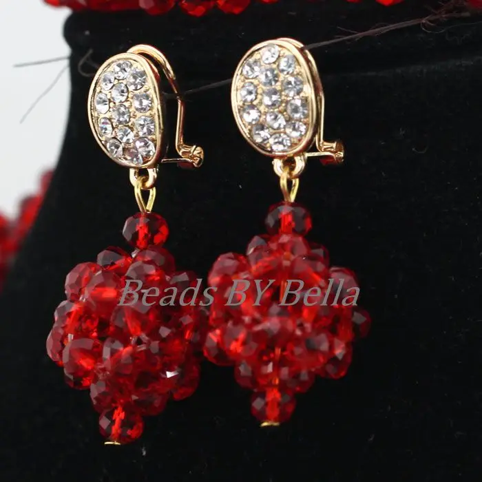 Удивительные красные хрустальные бусы косички свадебный набор длинных ожерелий