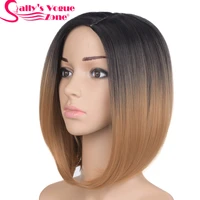 sallyhair middle part 12inch japanese high temperature fiber synthetic short ombre black dark blonde color bob wig for women