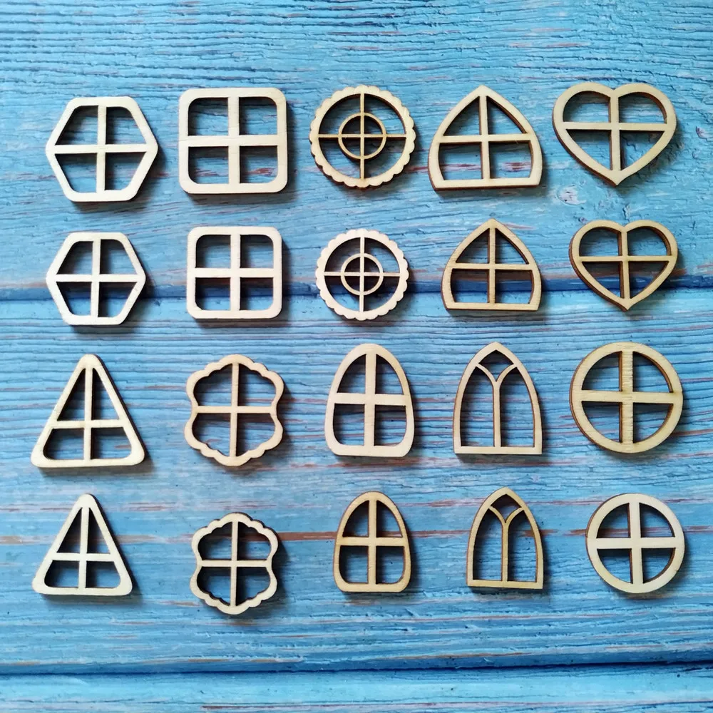 20pcs Wooden Fairy Window Embellishments Blank Shapes Windows Cut Out DIY Craft Door Decoration | Дом и сад