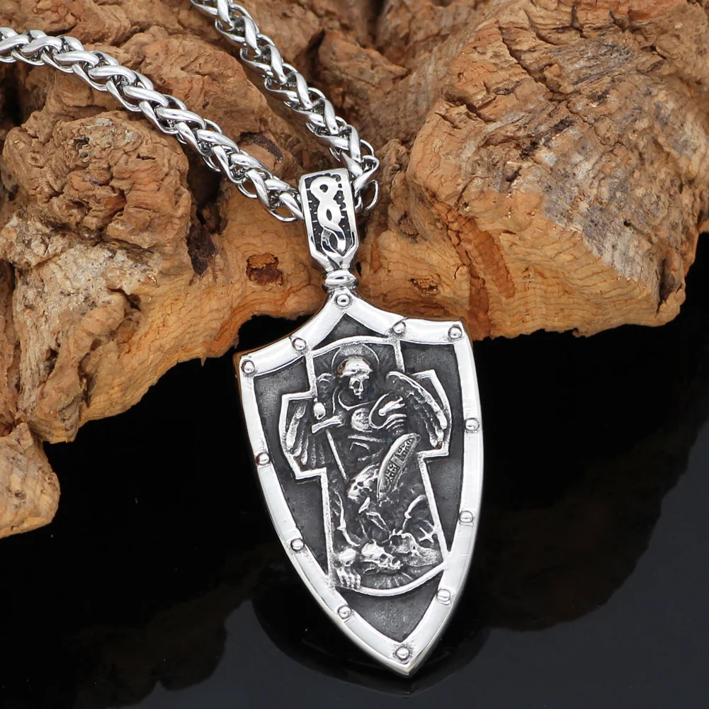 ST.MICHAEL ARCHANGEL крест щит молитва медаль амулет кулон ожерелье из нержавеющей