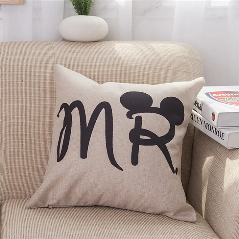 Белье мультфильм пара любитель Mr & Mrs Мышь бросить диванная подушка крышка